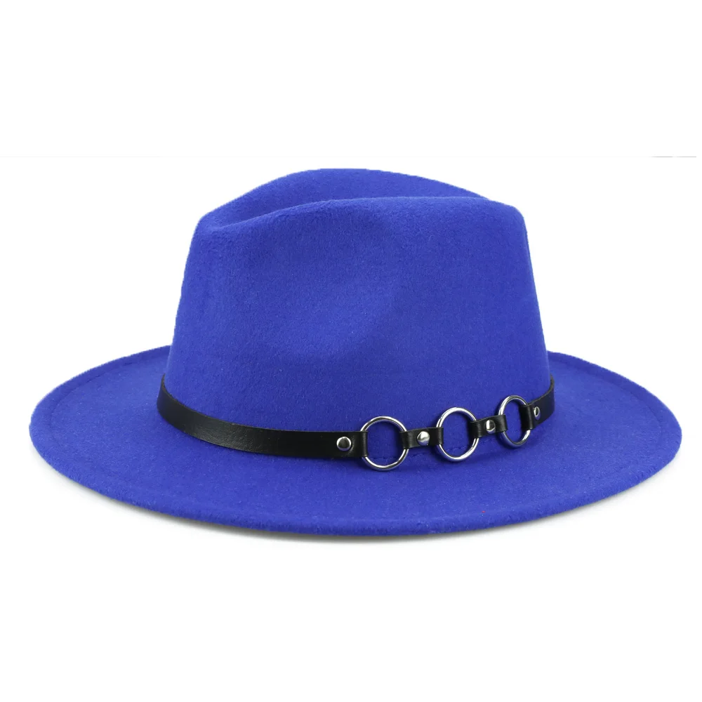 YY металлические кольца ремень Fedora кепки женские зимние с широкими полями фетровые шляпы мужские винтажные Трилби Джаз кепки весенние шапочки FD19065