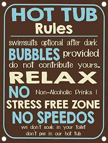 

Tin Sign 2020 Rusty Vintage Retro Style Funny HOT TUB Rules Metal Metal Wall Door Signfor Office Home Chat Starter Business