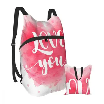 

Packable Backpack Foldable Outdoor Folding Handy Travel Bag for men women Watercolor Heart With Love You For Valentines Day