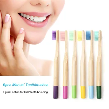 

6pcs Color Manual Toothbrushes Set for Kids Oral Care Bamboo Toothbrush with Dense Bristles Kids Children Toothbrush