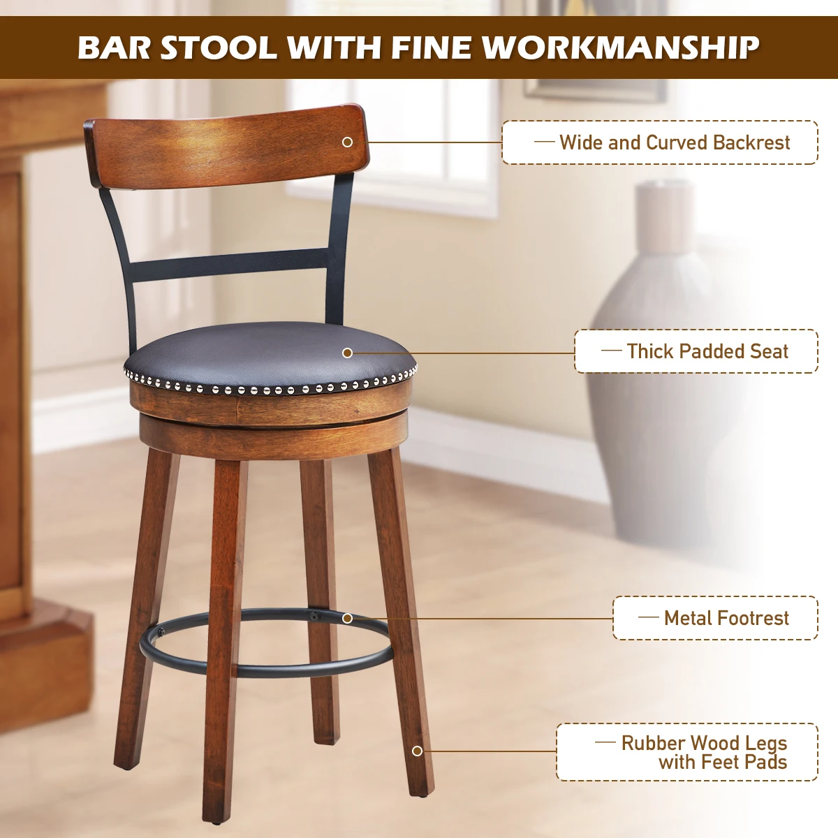 Set Of 2 Barstool 25 5 Swivel Counter Height Dining Chair With Rubber Wood Legs Hw65296 Bar Chairs Aliexpress