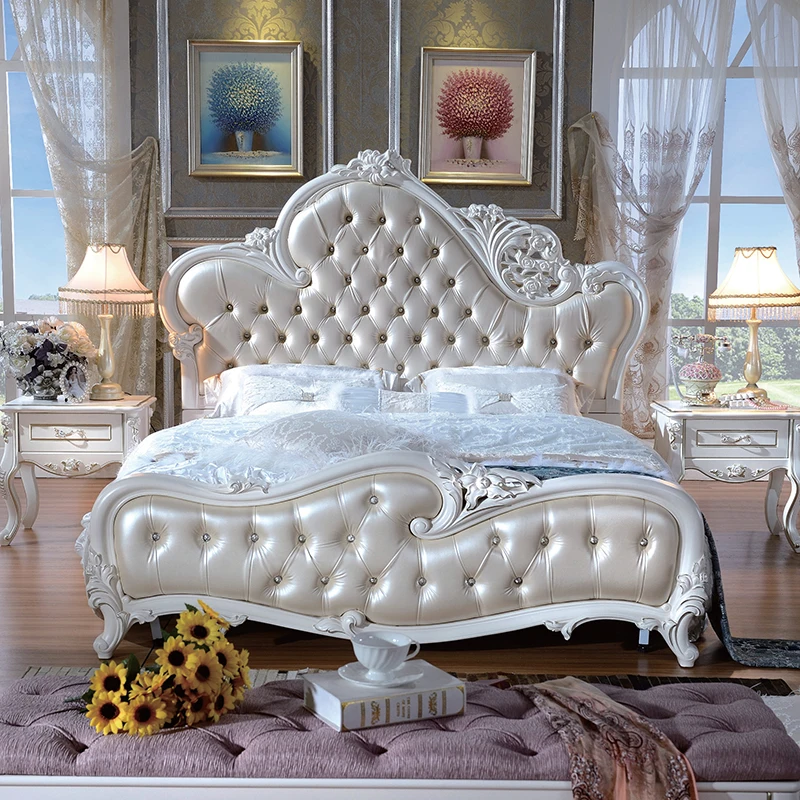 Белая кожаная классическая королевская кровать 180X200 см