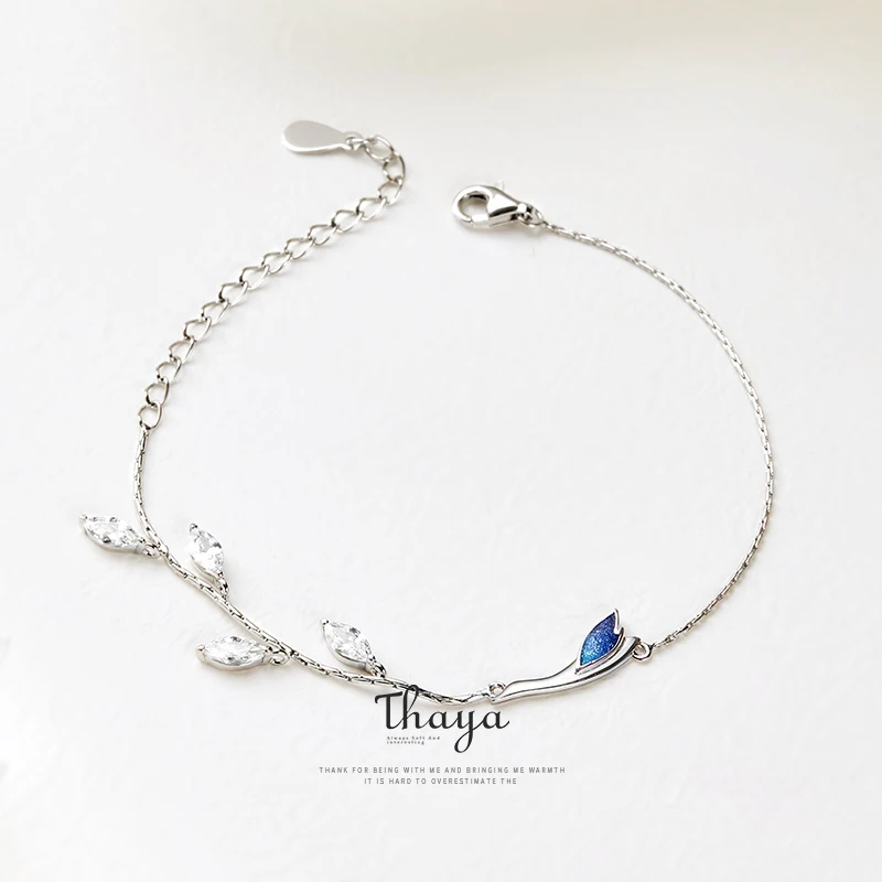 Billig Thaya Chinesischen Stil Perlen Armbänder 925 Sterling Silber Blau Kran Armbänder für Mädchen Elegante Spezielle Schmuck