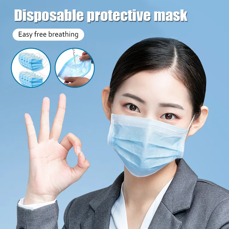

100PCS Disposable Protective Mouth Mask 3 Layers Dustproof Earloop Cover Masks Soft Breathable