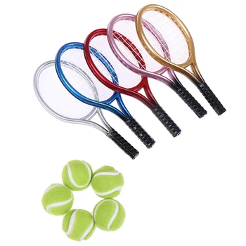 

2Pcs 1:6 /1:12 Miniature Children Garden Mini Tennis Racket & Ball Gift Doll House Dollhouse Accessory