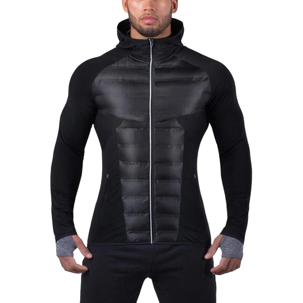 Фитнес-зимняя мужская теплая хлопковая стеганая одежда легкая спортивная хлопковая стеганая куртка мужская спортивная одежда - Цвет: BLACK