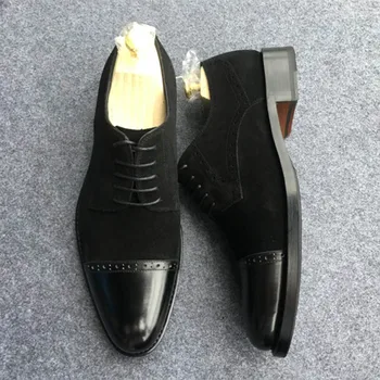 

Sipriks Luxury Brand Mens Sewing Welted Shoes Calf Leather Suede Dress Shoes Elegant Black Cap Toe Two Tone Gents Formal Shoes