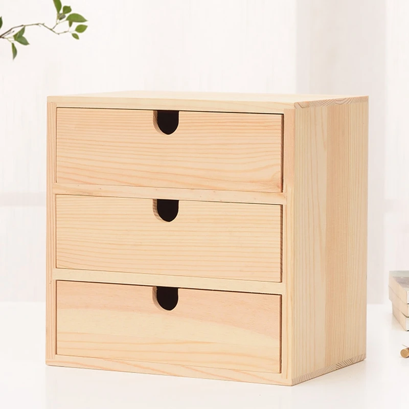 

Home Decoration Storage Wooden Small Drawer 3 Layers Natural Wooden Drawer Bedside Table