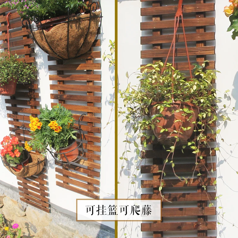 Balcony flower rack hanging solid wood hanging Outdoor flower pot rack anti-corrosion wood wall wall