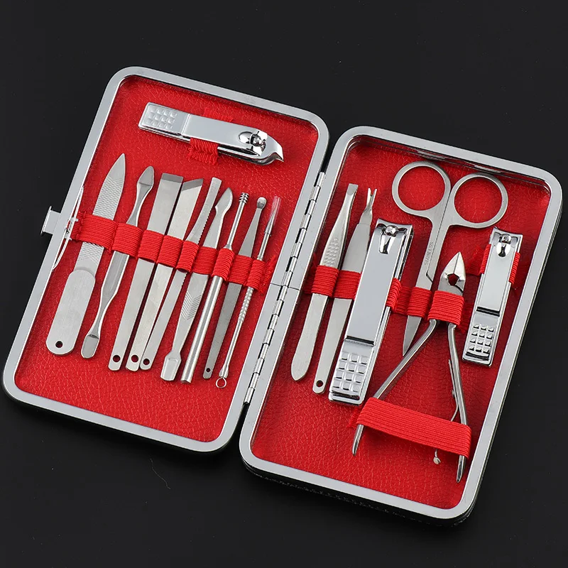 Red cool silver 16 шт. новые маникюрные кусачки для ногтей, набор для педикюра, портативный гигиенический Набор для путешествий, набор инструментов для маникюра из нержавеющей стали - Цвет: Red cool silver