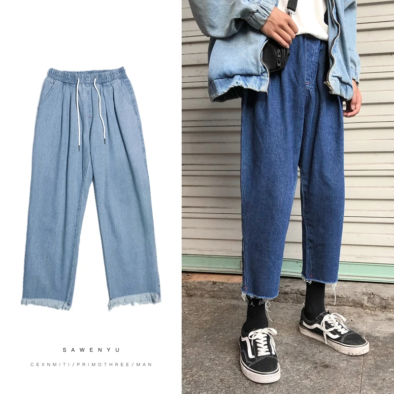Men's Baggy Homme Casual Pants Classic Style Cargo Pocket Jeans Male Black/blue Color Biker Denim Loose Trousers Size M-2XL