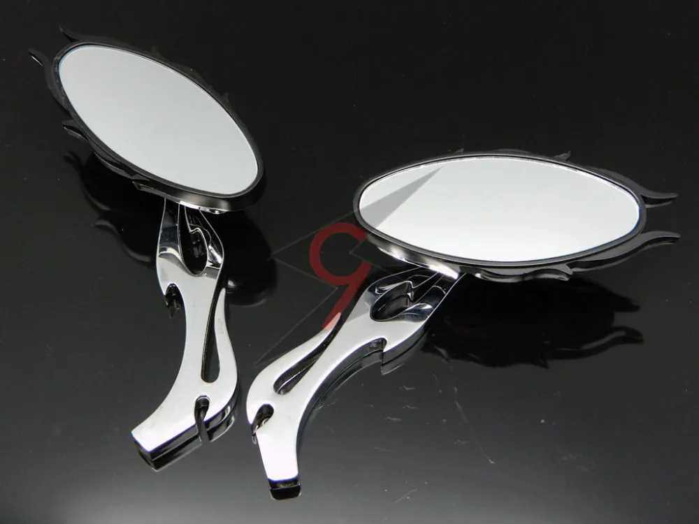 Chrome Flame Oval Rearview Mirror Side for Honda Yamaha Suzuki Kawasaki Cruiser Chopper Motorcycle Mirrors Custom