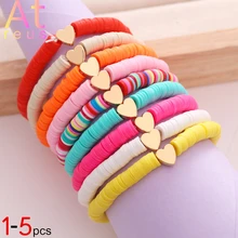 9 Color Heart Charm Bracelet For Girl  Multicolor polymer clay Flat Beads Bracelet Set for Women Boho Ethnic Jewelry 1-5pcs