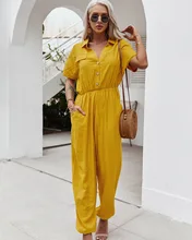 

Bohemian 2021 Woman Jumpsuits Sexy V Neck Streetwear Blue Yellow Solid Colors Short Sleeve Jumpsuits Oversize Aesthetic Clothes