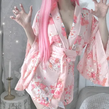 Ladies Janpanese Traditional Kimono Sexy Cosplay Costumes Sexy Oufit Women Kawaii Pink Cute Lingerie