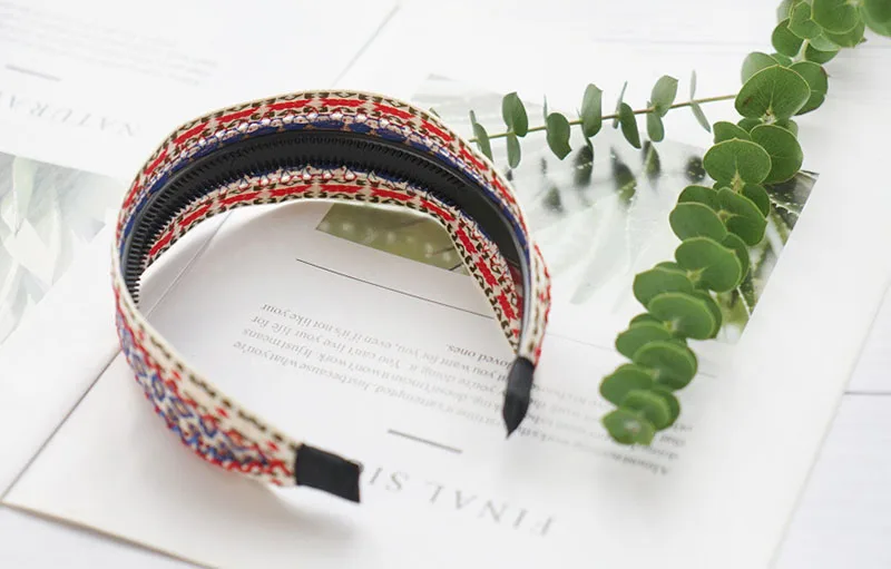 Богемный Национальный Ветер Hairband хлопок лен зубчатые противоскользящие Корея широкая повязка на голову для женщин вышивка головы пряжки резинки для волос