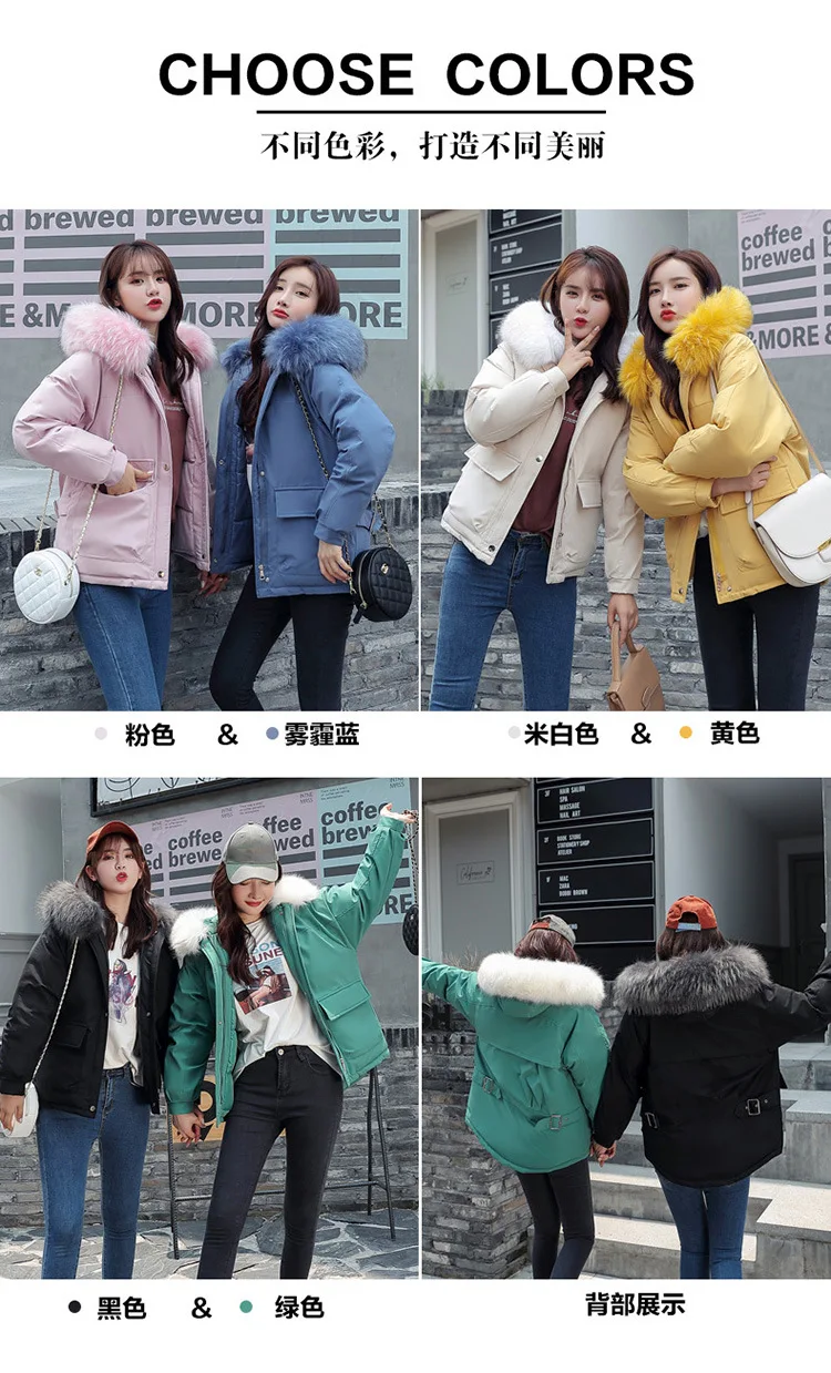 Photo Shoot Short Large Fur Collar down Jacket Female Winter Loose Fashion Short-height Best Friend Thick Versatile Cotton Overc