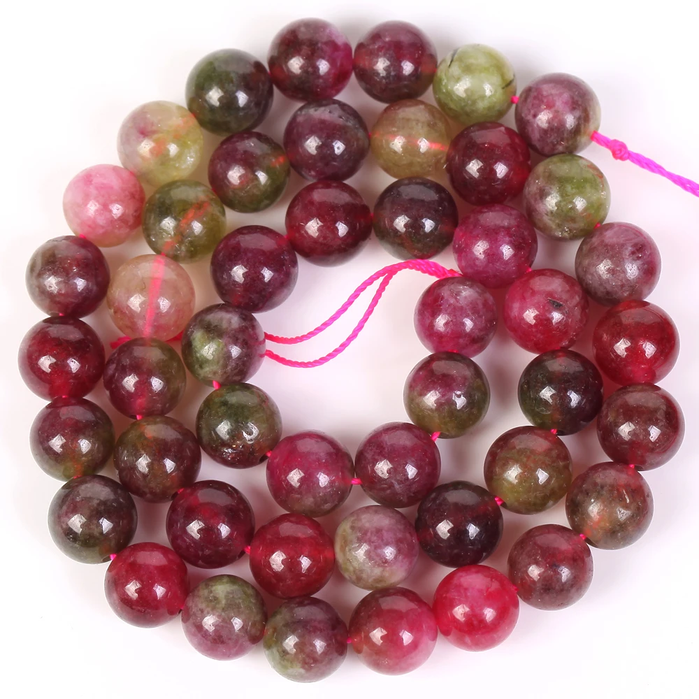 Natural Watermelon Tourmaline Jades Stone Beads Round Smooth Loose Beads For Jewelry Making Diy Necklace Bracelet Accessories