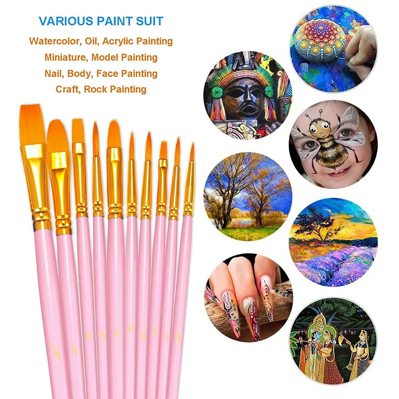 20pcs Pink Paint Brushes Set Round Pointed Tip Paintbrushes Nylon Hair Artist Acrylic Paint Brushes for Acrylic Oil Watercolor 5