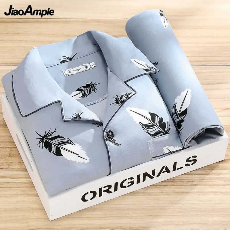 Men's Spring Autumn Striped Long-sleeved Trousers Pijamas Two-piece Loose Nightwear Homewear Set pajama sets