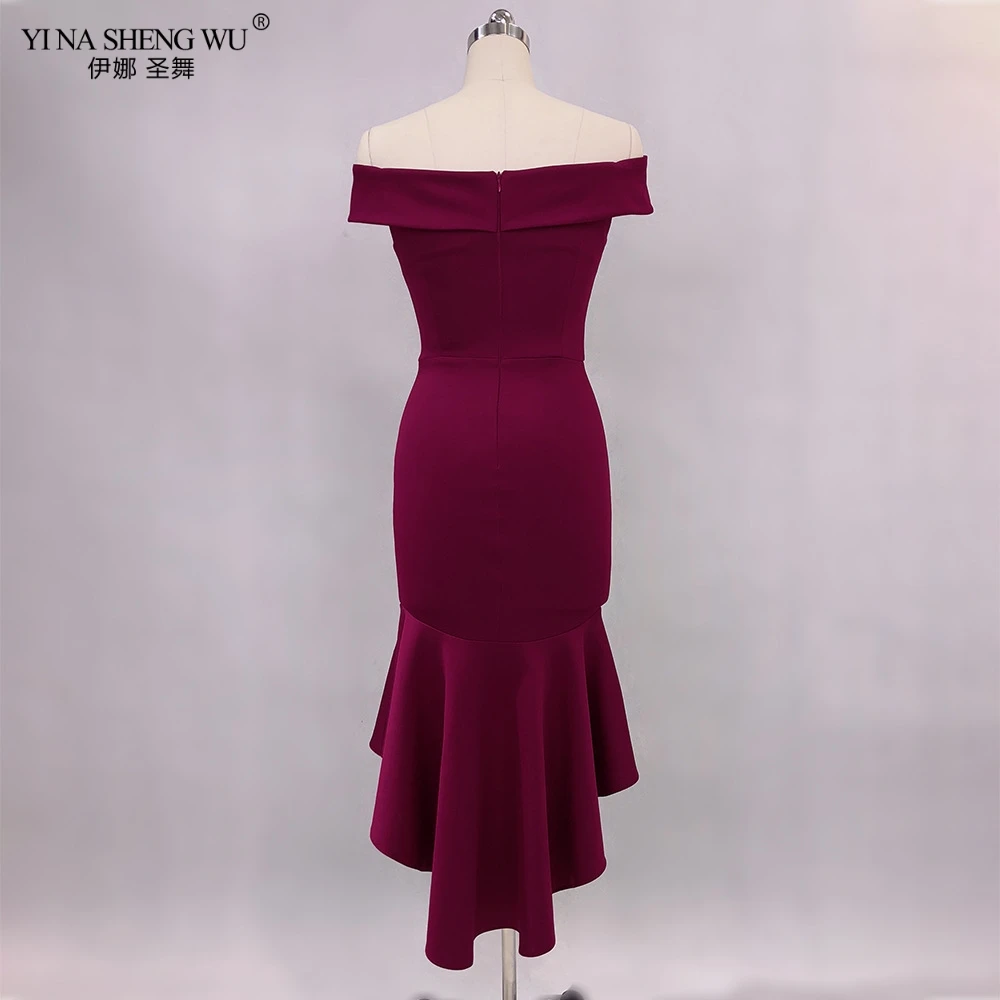 Вечернее платье, сексуальное, с открытыми плечами, Robe De Soiree, одноцветные, на молнии, женские платья "рыбий хвост" для вечеринки, новые, с вырезом лодочкой, элегантные, вечерние платья