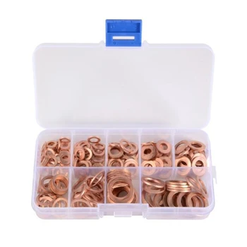 

200pcs Copper Washer Gasket Nut And Bolt Set Flat Ring Seal Assortment Kit Rings Discs M5-M14 For Sump Plugs Water