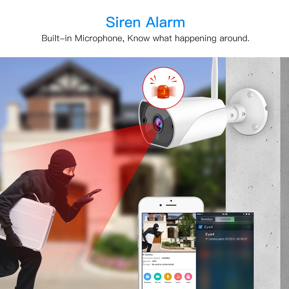 Vstarcam, 1080 P, Wifi, ip-камера, сирена, сигнализация, IP66, 2MP, уличная, всепогодная, ИК, ночное видение, камера видеонаблюдения, C13S