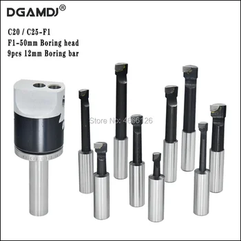 

1set C20 C25 F1 CNC Tool Holder 50 mm 2 Inch Fine-Tuning Boring Head 9 Pieces 12mm Boring bar Boring Device For Milling Machine