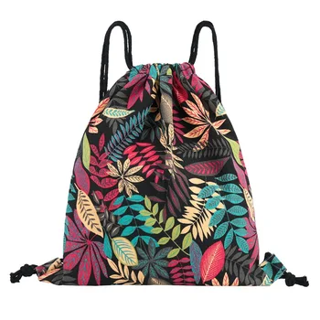 

1 PC Printed Drawstring Bag Canvas String Backpack Outdoor Travel Portable Shoulder Bag Clothes Storage Pouch Bag Dropship New