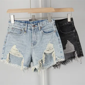 

High Waist Women Denim Shorts Irregular Tassel Hole Fashion Spring Summer Shorts Female Clothes