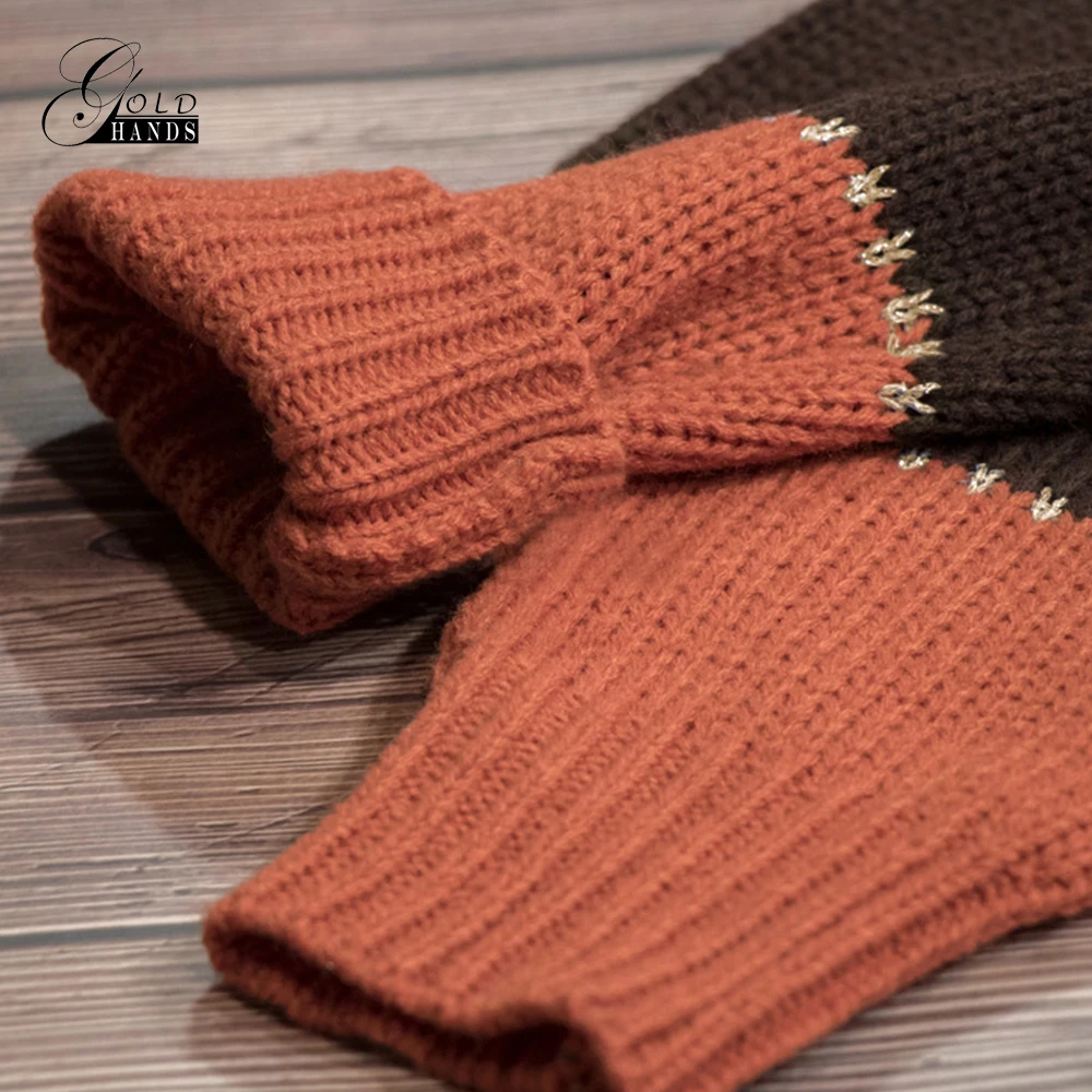Золотые руки женские модные Лоскутные с длинным рукавом теплые вязаные свитера пуловер женские топы джемпер с круглым вырезом Осень-зима свитер