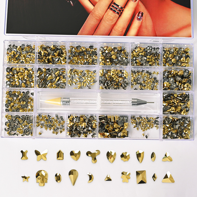 Multi Nail Rhinestones Kit Flatback 240pcs Alloy Charms (Neon,Pink,AB,Blue) Glass Jewelry Nail Art Crystal Box 2022
