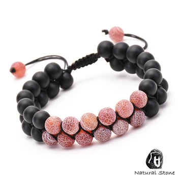 

New Design 2020 8mm Black Matte Stone Pink Natural Stone Beaded Bracelets For Women Men Adjustable Hand Made Rope Knot Bracelet