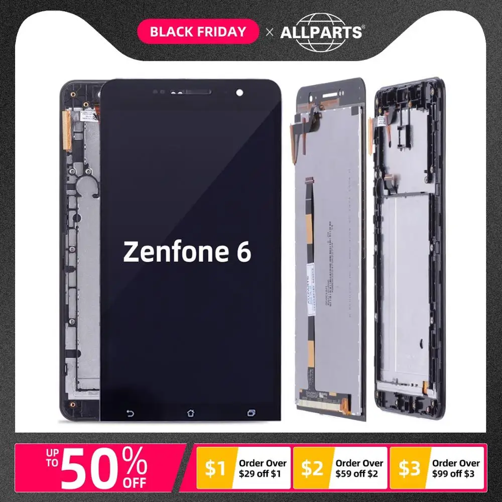 Дисплей для ASUS Zenfone 6 A600CG LCD в сборе с тачскрином на рамке Оригинал черный |