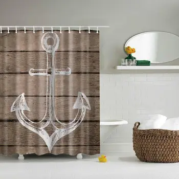 

Anchor and Wood Grain Digital Print Shower Curtain for Bathroom Decor,Polyester Waterproof Bath Curtain with 12 Hooks,70x70