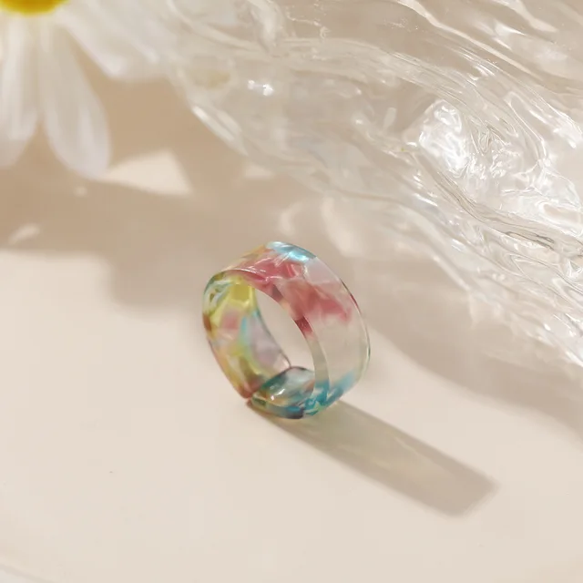 New Colorful Transparent Resin Acrylic Crystal Rhinestone Simple Geometric Square Round Rings Set for Women Fashion Jewelry JZ01