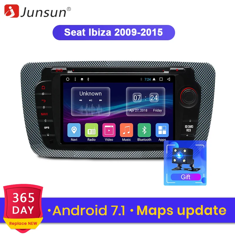 Junsun 2 Din Android 7 1 автомобильный DVD мультимедийный плеер для сиденья Ibiza 2009 2015 gps