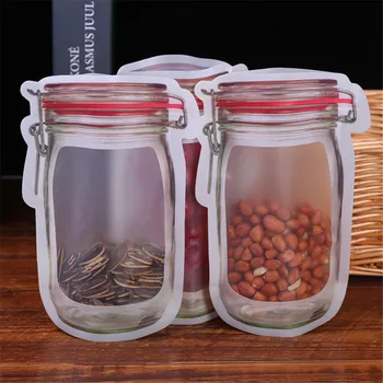 

4pcs Seal Reusable Mason Jar Bottles Organizer Bags Food Container Zipper Bags Storage Organizer Ziplock Bags Kitchen Organizer