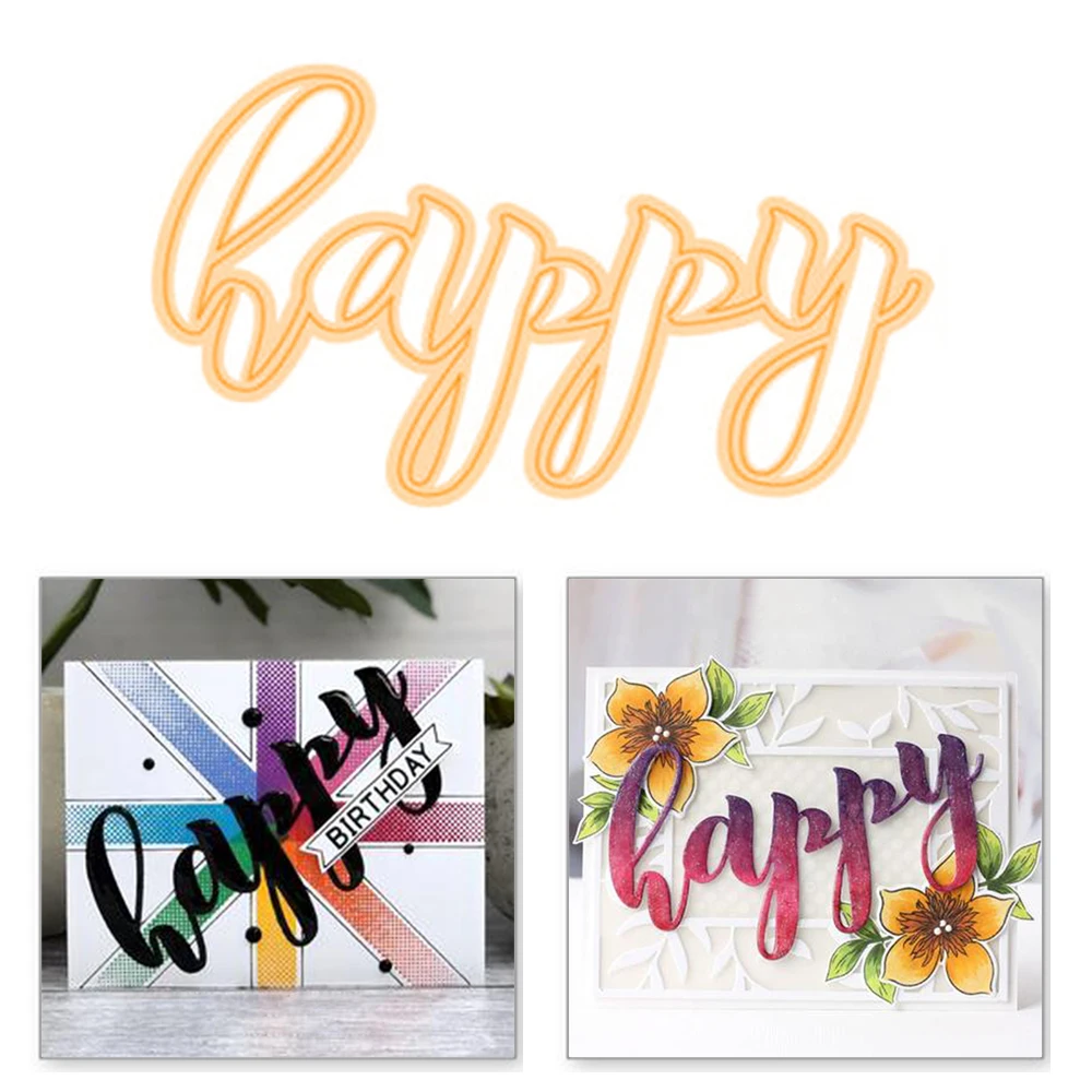 

Naifumodo Happy Letter Metal Cutting Dies Word Scrapbooking for Making Cards Decorative Embossing DIY Crafts Stencils Die Cut