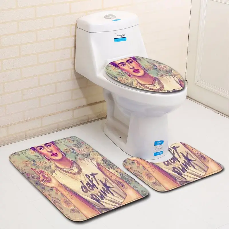 Zeegle 3D Pattern 3pcs Bathroom Mat Set Anti Slip Toilet Floor Rugs Toilet Lid Cover Flannel Bath Mat Set Bathroom Carpets Set