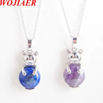 

5PCS/Lot Cute Animal Shape Natural Stone Necklace Pendant for Women Girl Beads Reiki Jewelry WOJIAER PBN802