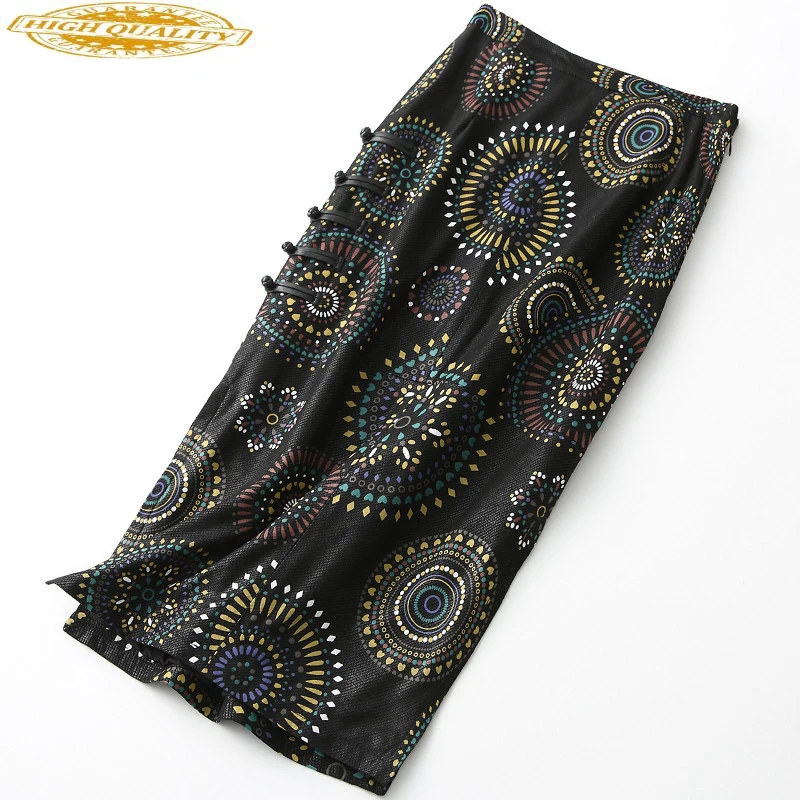 Echte Lederen Rok Vrouwen Print Schapenvacht Koreaanse Sexy Bodycon Rok Lente Herfst Midi Rokken Womens Faldas Mujer Moda 2020 KJ1905