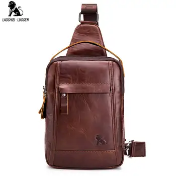 

LAOSHIZI LUOSEN Vintage Chest Bag Pack Men Shoulder Bag Male Small Oil Wax Genuine Leather Messenger Crossbody Retro Sling Bag