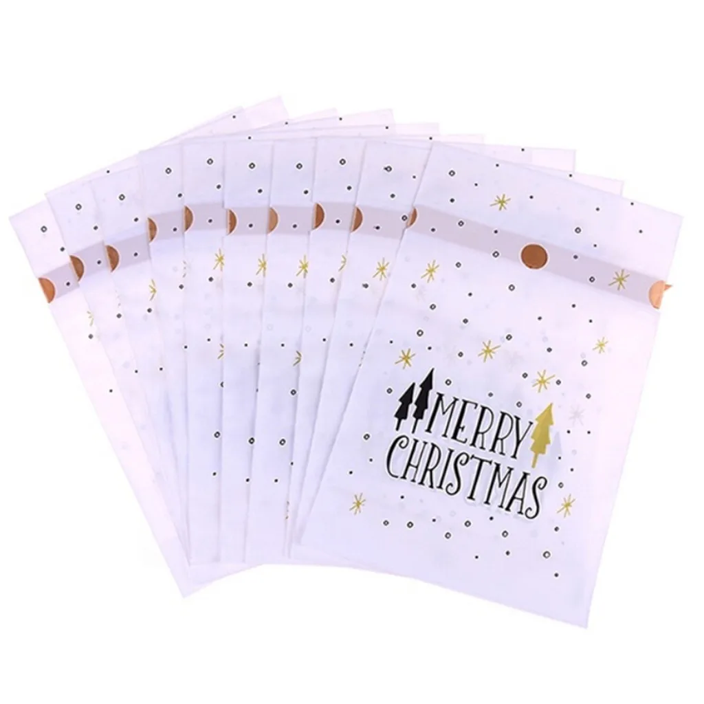 New 50 Pieces White Golden Christmas Tree Merry Christmas Gift Bags Candy Bags