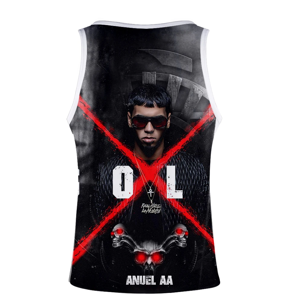 Anuel AA певица жилет Топ уличный стиль Мода Лето Без Рукавов бег печати Новинка Топ Роскошный Harajuku Hokage