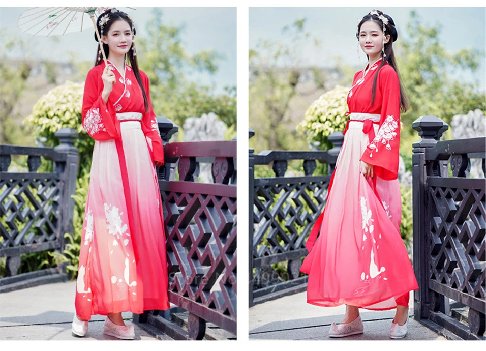 Для женщин Hanfu Новый год Традиционный китайский древний народ танцевальный костюм карнавальный наряд красного цвета; с вышивкой; платье