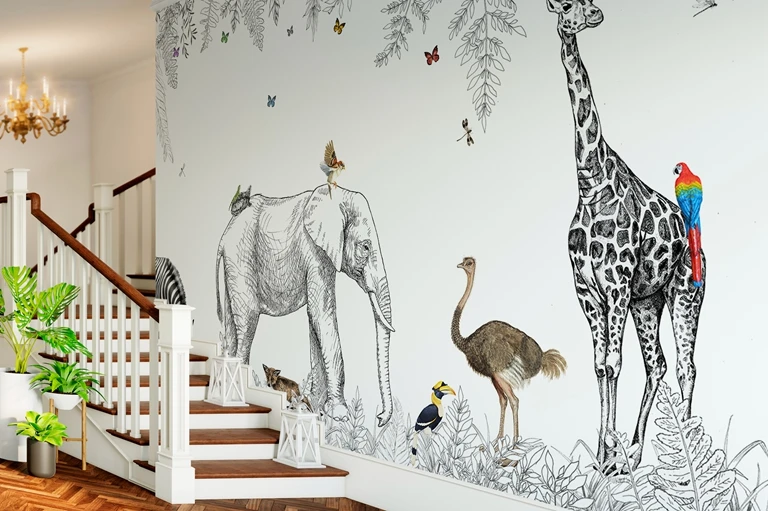 Metrozoo Junngle Esboço Papel De Parede Floresta Animal