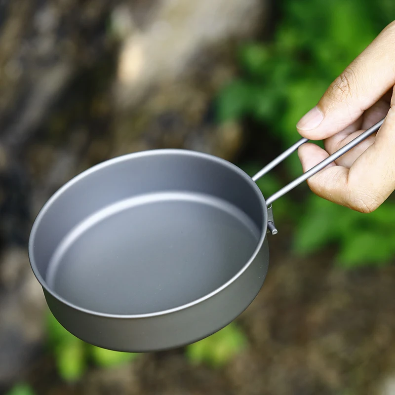 TOAKS Outdoor Camping Titanium Cookware Pan pot set with Folded handle Ultralight Portable for Backpacking picnic CKW-1100