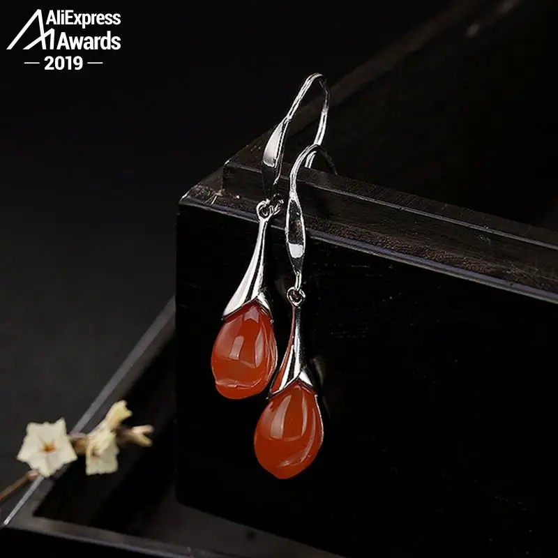 Женские серьги капельки с рубином в стиле ретро|Серьги-подвески| |