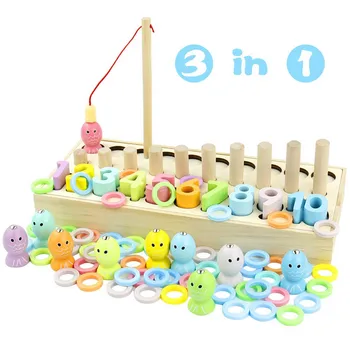 

3 in 1 Number Learning Funny For Toddler Circle Counting Toys Educational Magnetic Fishing Game Math Block Set Symbol Kid Wooden